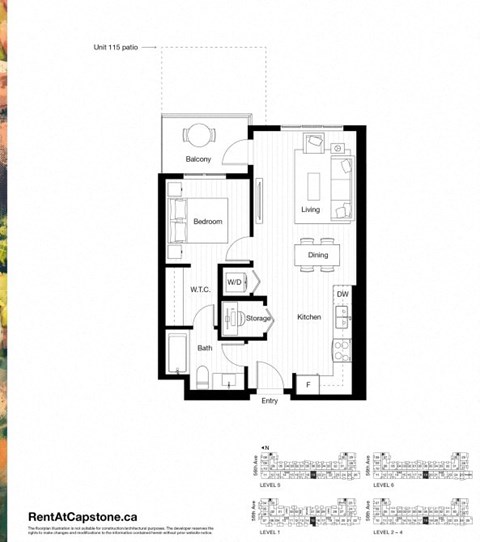 Floor plan for 1 bed, 1 bath, 616 sqft